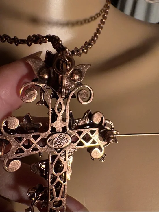 Kirks Folly Rose Gold Floral Cross Necklace with Pink Accents - Picture 5 of 7